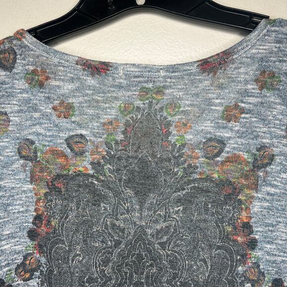 Vintage Cactus Y2K Rhinestone Embellished Top L Floral Western 3/4 Sleeve Boho - Picture 7 of 10